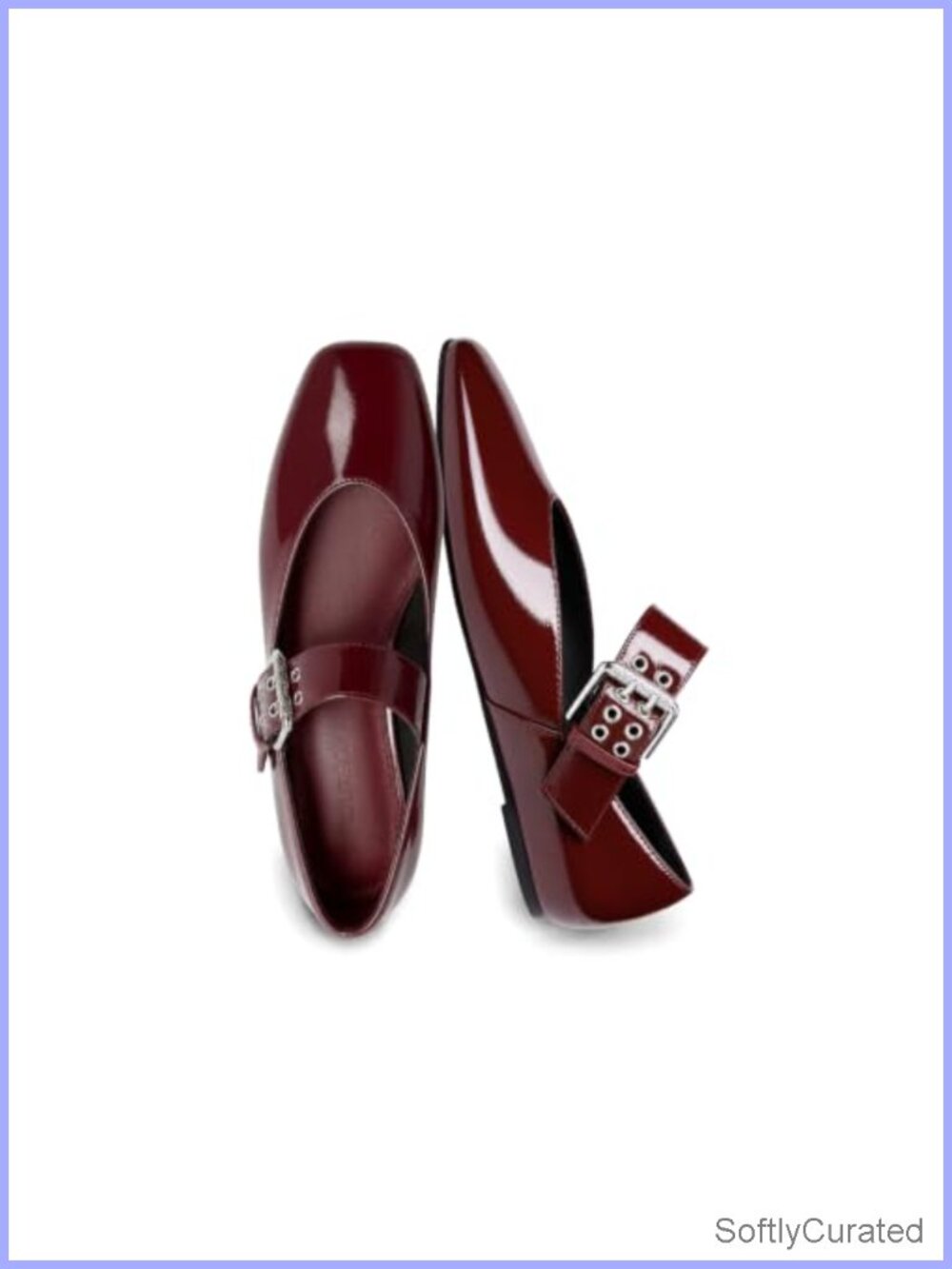 Mary Jane Ballet Flats Faux Leather Square Toe Buckle Women's